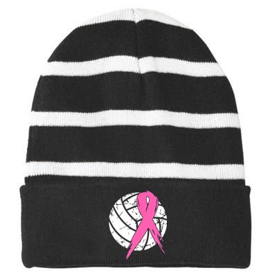 Breast Cancer Pink Ribbon Volleyball Awareness Costume Striped Beanie with Solid Band