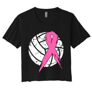 Breast Cancer Pink Ribbon Volleyball Awareness Costume Women's Crop Top Tee