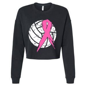 Breast Cancer Pink Ribbon Volleyball Awareness Costume Cropped Pullover Crew