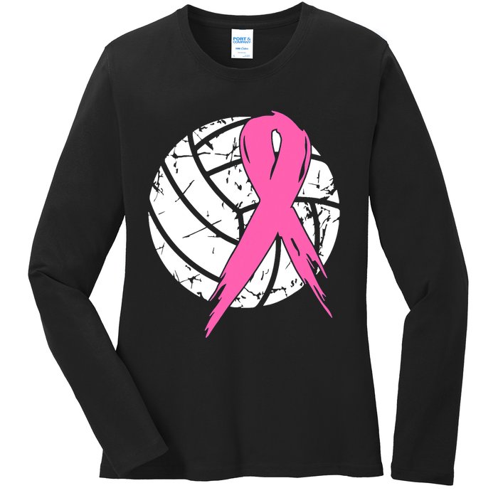 Breast Cancer Pink Ribbon Volleyball Awareness Costume Ladies Long Sleeve Shirt