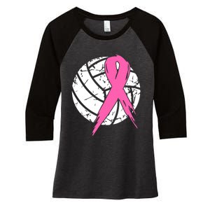 Breast Cancer Pink Ribbon Volleyball Awareness Costume Women's Tri-Blend 3/4-Sleeve Raglan Shirt