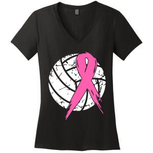 Breast Cancer Pink Ribbon Volleyball Awareness Costume Women's V-Neck T-Shirt