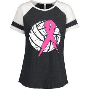 Breast Cancer Pink Ribbon Volleyball Awareness Costume Enza Ladies Jersey Colorblock Tee