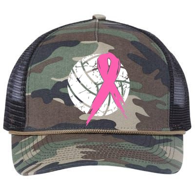 Breast Cancer Pink Ribbon Volleyball Awareness Costume Retro Rope Trucker Hat Cap