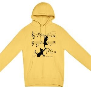 Black Cats Playing With Music Note Cat Lover Design Premium Pullover Hoodie