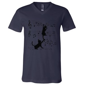 Black Cats Playing With Music Note Cat Lover Design V-Neck T-Shirt