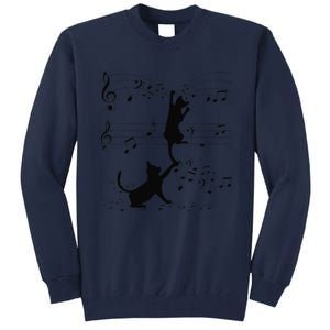 Black Cats Playing With Music Note Cat Lover Design Tall Sweatshirt