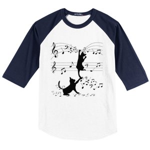 Black Cats Playing With Music Note Cat Lover Design Baseball Sleeve Shirt