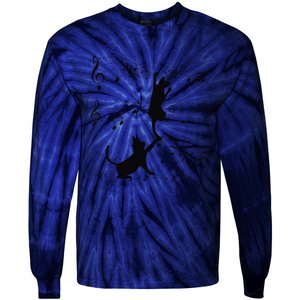 Black Cats Playing With Music Note Cat Lover Design Tie-Dye Long Sleeve Shirt