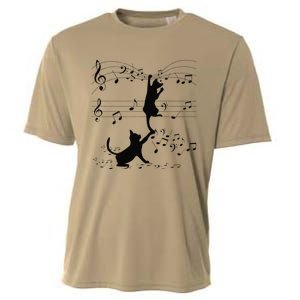 Black Cats Playing With Music Note Cat Lover Design Cooling Performance Crew T-Shirt