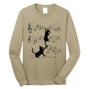 Black Cats Playing With Music Note Cat Lover Design Long Sleeve Shirt