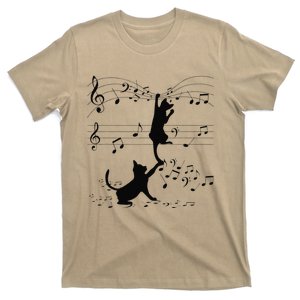 Black Cats Playing With Music Note Cat Lover Design T-Shirt