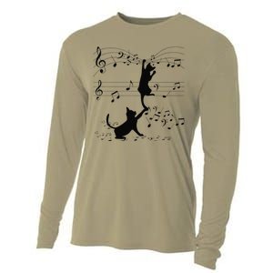 Black Cats Playing With Music Note Cat Lover Design Cooling Performance Long Sleeve Crew