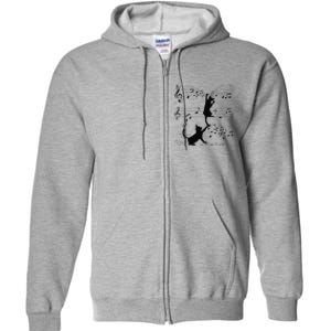 Black Cats Playing With Music Note Cat Lover Design Full Zip Hoodie