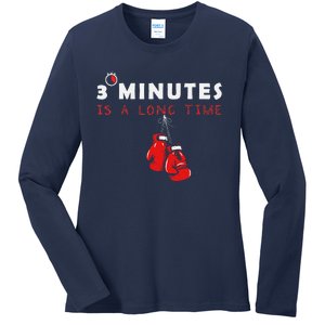 Boxing Coach Quote 3 Minutes Is A Long Time In Ring Boxer Ladies Long Sleeve Shirt