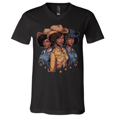Black Cowgirl Rodeo Melanin V-Neck T-Shirt