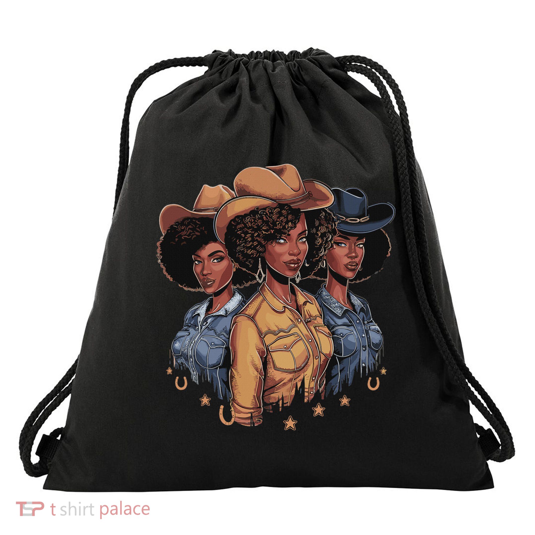 Black Cowgirl Rodeo Melanin Drawstring Bag