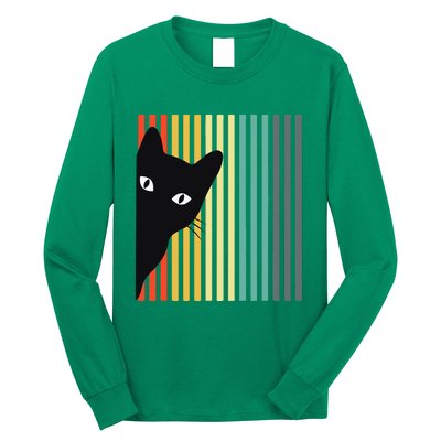 Black Cat Retro Color Cat Lover Design Cat Owner Long Sleeve Shirt