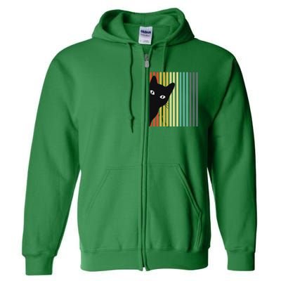 Black Cat Retro Color Cat Lover Design Cat Owner Full Zip Hoodie