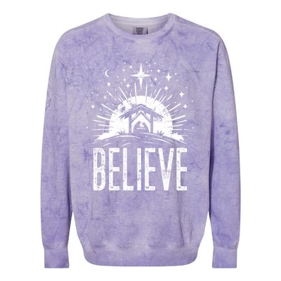 Believe Christmas Religious Nativity Jesus Ger Gift Colorblast Crewneck Sweatshirt