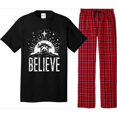 Believe Christmas Religious Nativity Jesus Ger Gift Pajama Set