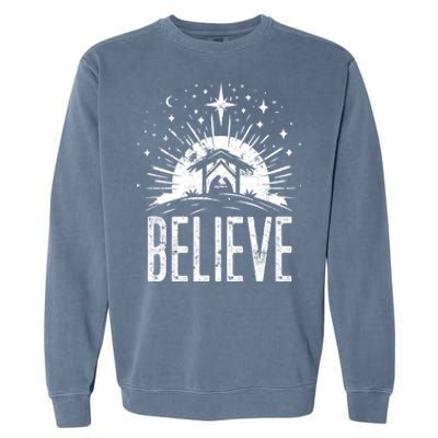 Believe Christmas Religious Nativity Jesus Ger Gift Garment-Dyed Sweatshirt