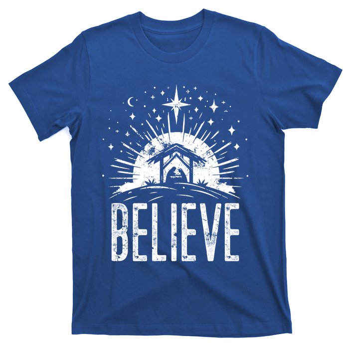 Believe Christmas Religious Nativity Jesus Ger Gift T-Shirt