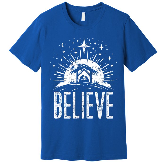 Believe Christmas Religious Nativity Jesus Ger Gift Premium T-Shirt