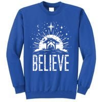 Believe Christmas Religious Nativity Jesus Ger Gift Tall Sweatshirt