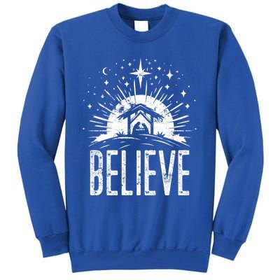 Believe Christmas Religious Nativity Jesus Ger Gift Tall Sweatshirt