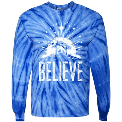 Believe Christmas Religious Nativity Jesus Ger Gift Tie-Dye Long Sleeve Shirt