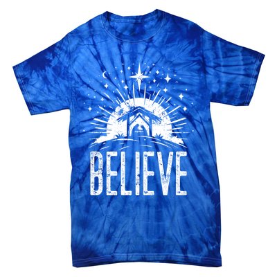 Believe Christmas Religious Nativity Jesus Ger Gift Tie-Dye T-Shirt