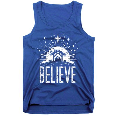 Believe Christmas Religious Nativity Jesus Ger Gift Tank Top