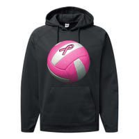 Breast Cancer Ribbon Pink Volleyball Performance Fleece Hoodie