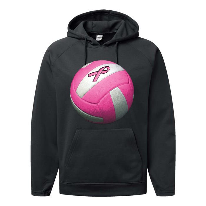 Breast Cancer Ribbon Pink Volleyball Performance Fleece Hoodie