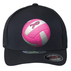 Breast Cancer Ribbon Pink Volleyball Flexfit Unipanel Trucker Cap