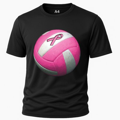 Breast Cancer Ribbon Pink Volleyball Cooling Performance Crew T-Shirt