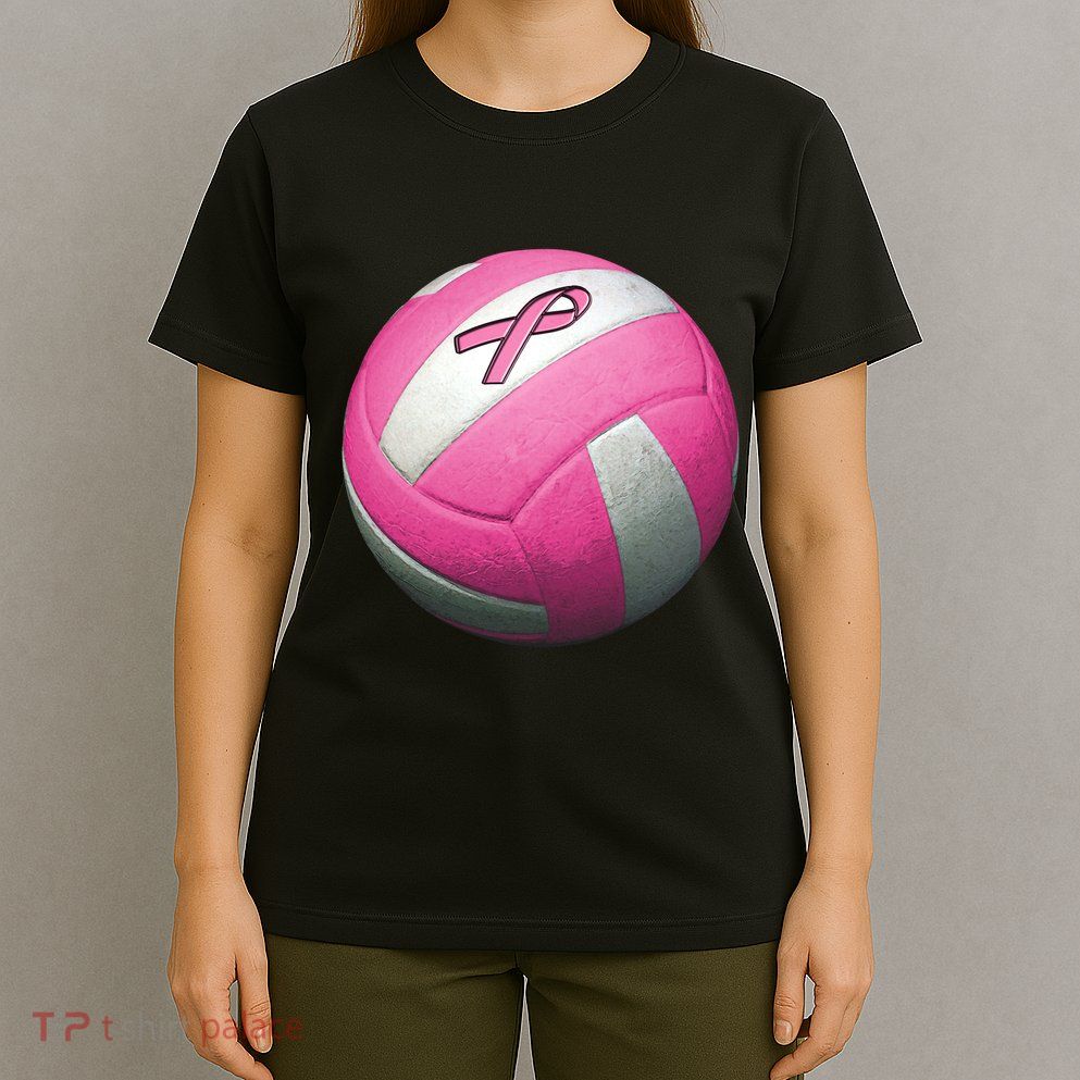Breast Cancer Ribbon Pink Volleyball T-Shirt