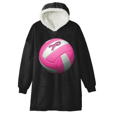 Breast Cancer Ribbon Pink Volleyball Hooded Wearable Blanket