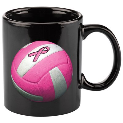 Breast Cancer Ribbon Pink Volleyball 11oz C Handle Ceramic Mug
