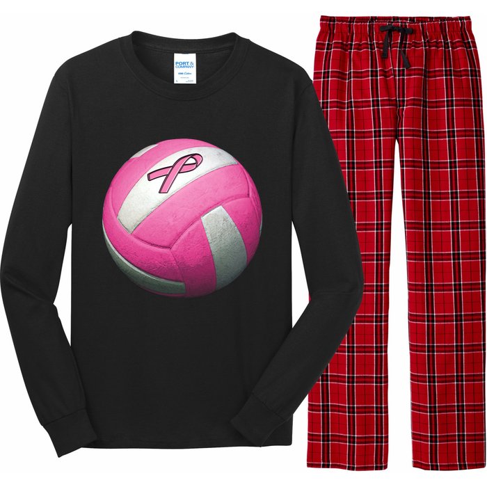 Breast Cancer Ribbon Pink Volleyball Long Sleeve Pajama Set