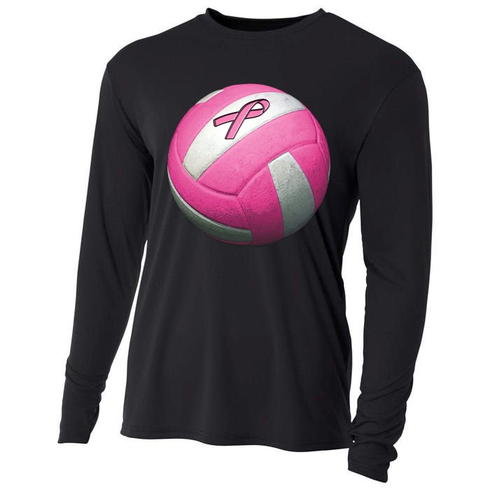 Breast Cancer Ribbon Pink Volleyball Cooling Performance Long Sleeve Crew