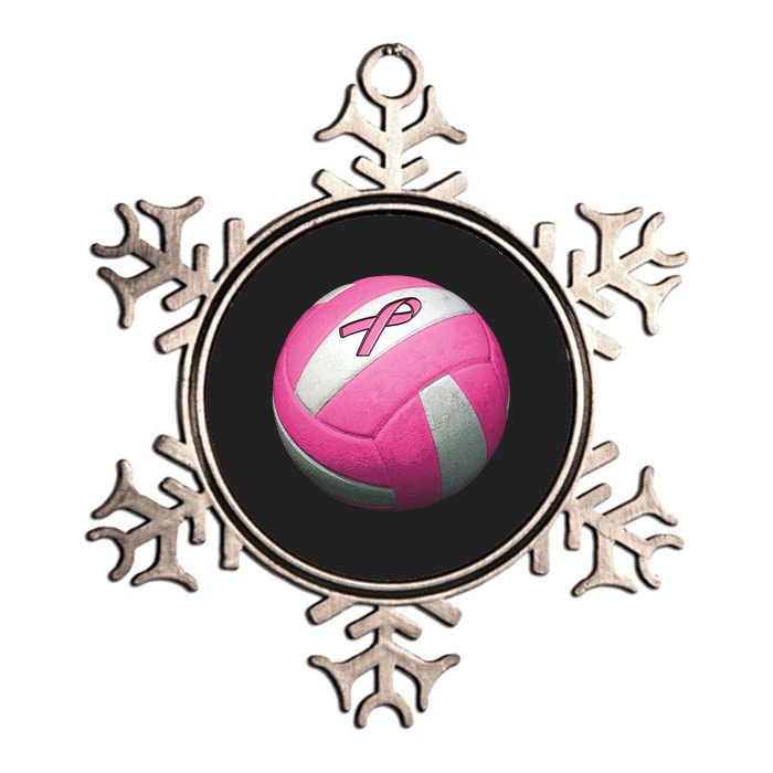 Breast Cancer Ribbon Pink Volleyball Metallic Star Ornament