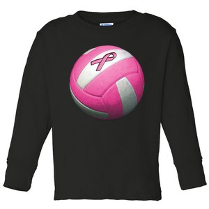 Breast Cancer Ribbon Pink Volleyball Toddler Long Sleeve Shirt