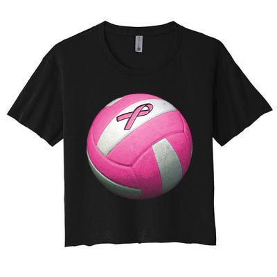 Breast Cancer Ribbon Pink Volleyball Women's Crop Top Tee