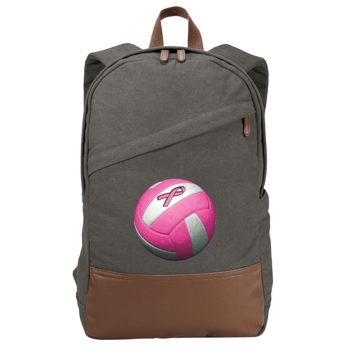 Breast Cancer Ribbon Pink Volleyball Cotton Canvas Backpack