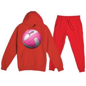 Breast Cancer Ribbon Pink Volleyball Premium Hooded Sweatsuit Set