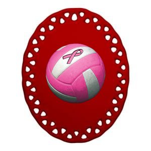 Breast Cancer Ribbon Pink Volleyball Ceramic Oval Ornament