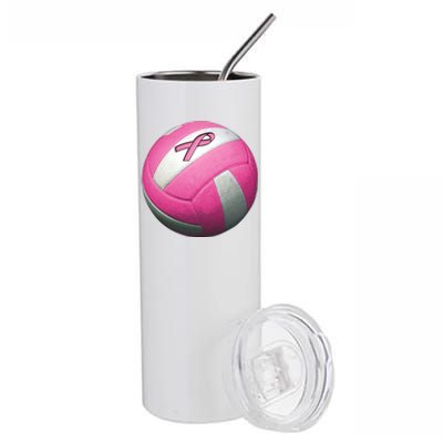 Breast Cancer Ribbon Pink Volleyball Stainless Steel Tumbler