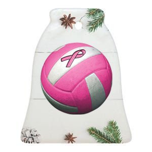 Breast Cancer Ribbon Pink Volleyball Ceramic Bell Ornament